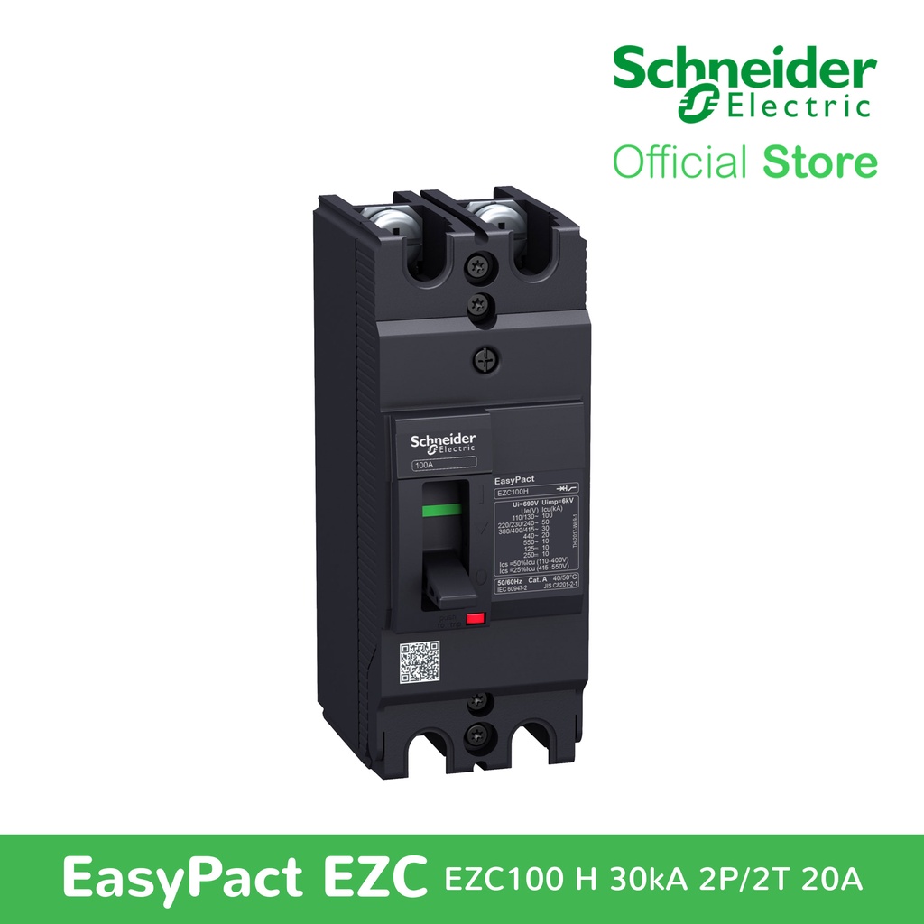 Schneider EasyPact EZC100H TMD 2P 2T 20A 30kA Circuit Breaker