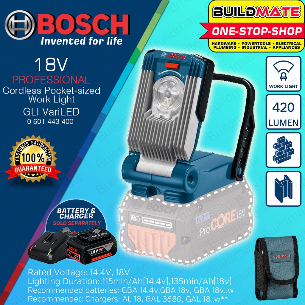 BOSCH Lithium Ion LED Cordless Battery Lamp Work Light GLI 18V 420