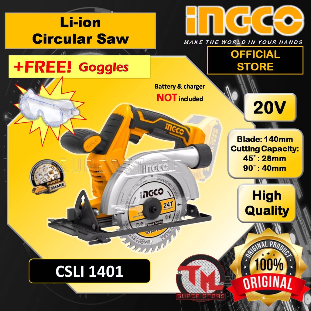 INGCO Cordless Circular Saw 20V CSLI1401 Tm Ss Shopee Philippines