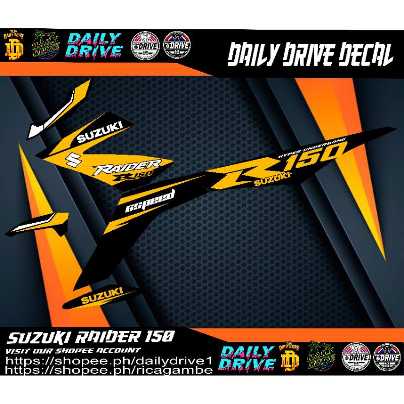 Suzuki Raider 150 Fi Decal Sticker Yellow And Black Design Shopee