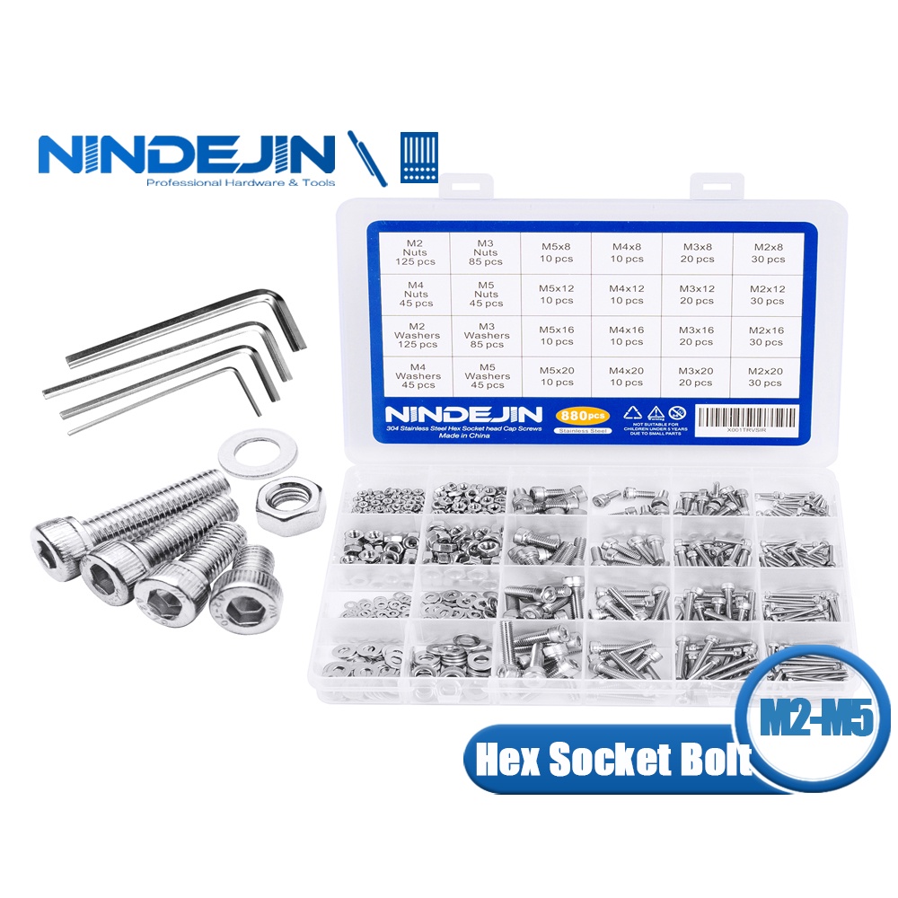 Nindejin Pcs Hex Socket Screw Set M M M M Hexagon Bolt