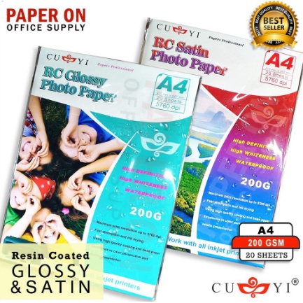 CUYI 200gsm Waterproof Paper Premium RC Photo Paper Satin Glossy A4