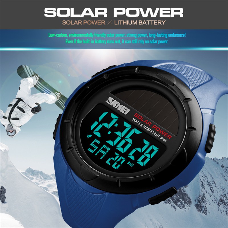 Skmei Solar Power Chronograph Digital Men S Sport Waterproof Watch