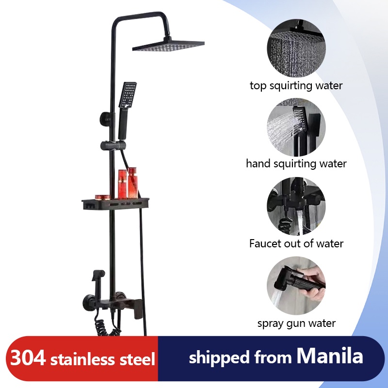 Stainless Steel In Hot And Cold Square Matte Black Shower Set