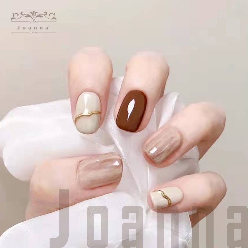 PCS Short Nude Press On Nails Cute Halos Staining Design Fake Nails