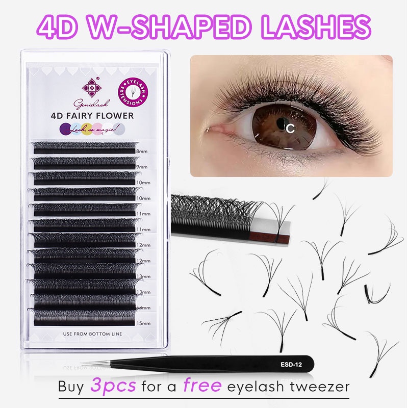 Genielash 4D Clover Eyelash Extension W Shaped Fairy Flower Eyelashes 0