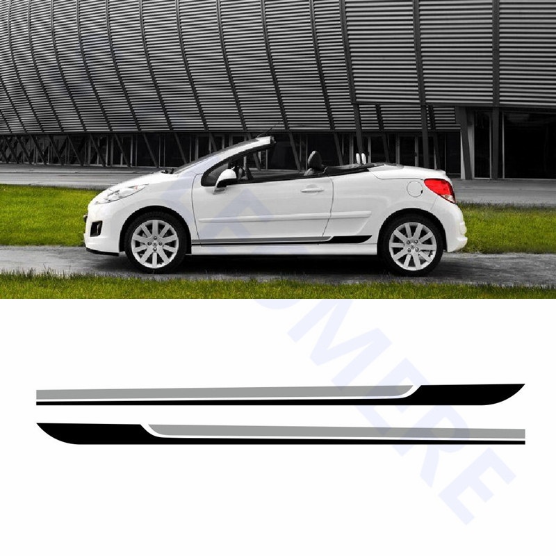 1Set 2pcs For PEUGEOT 207 CC Sport Styling Auto Door Side Skirt Stripes