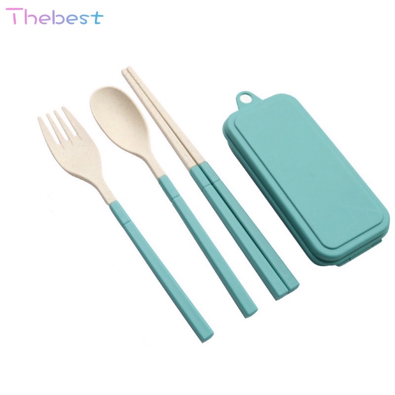 Pcs Set Reusable Folding Wheat Straw Chopstick Spoon Fork Cutlery Set