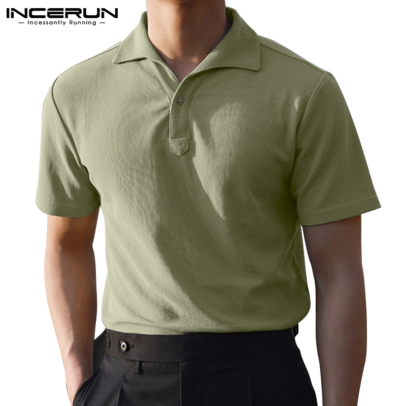 Incerun Men Colors Simple Style Cotton Casual Short Sleeves Turn Down