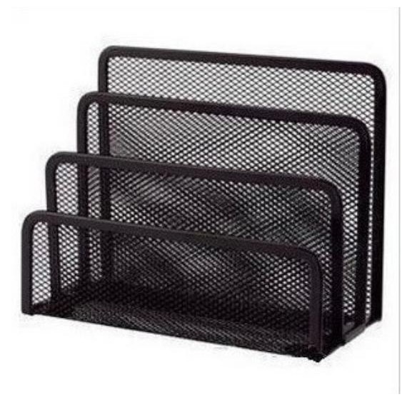 Black Metal Mesh Office Desk Organizer Set File Tray Three Columns File