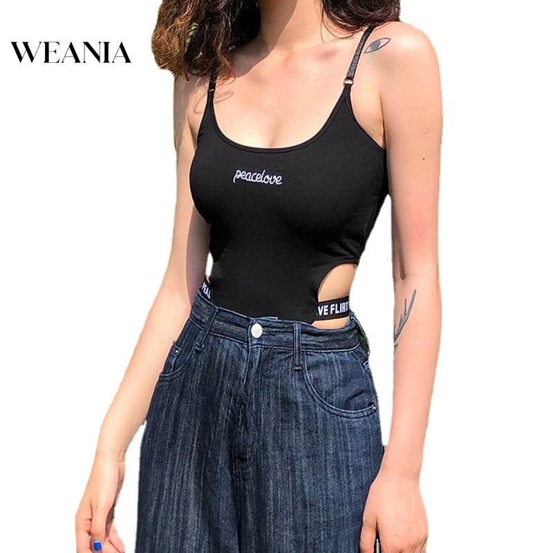 Weania Summer Women Sexy High Waist Embroidery Bodycon Slim Bodysuit