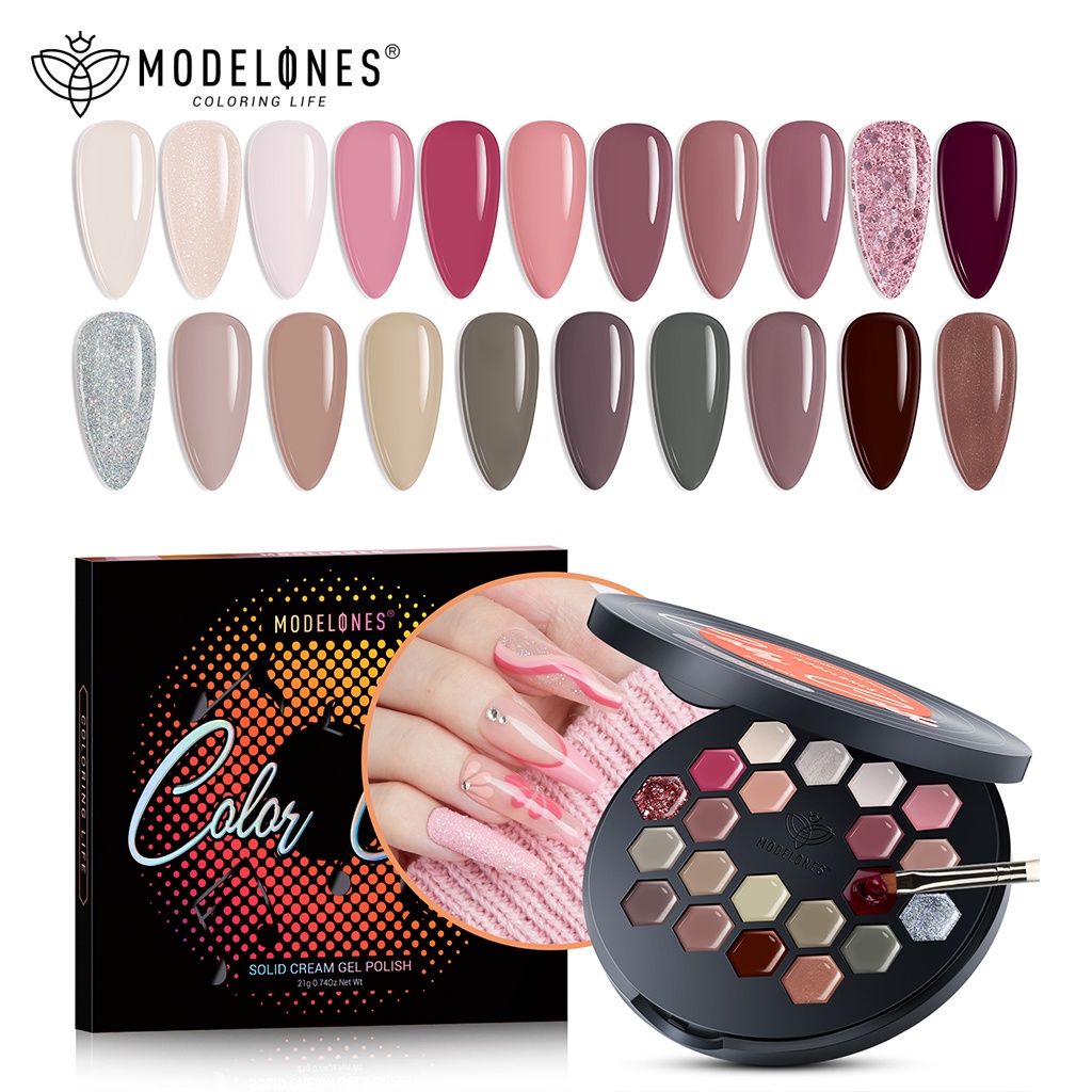 Modelones Gel Nail Polish Set Colors Neutral Nude Pink Solid Gel