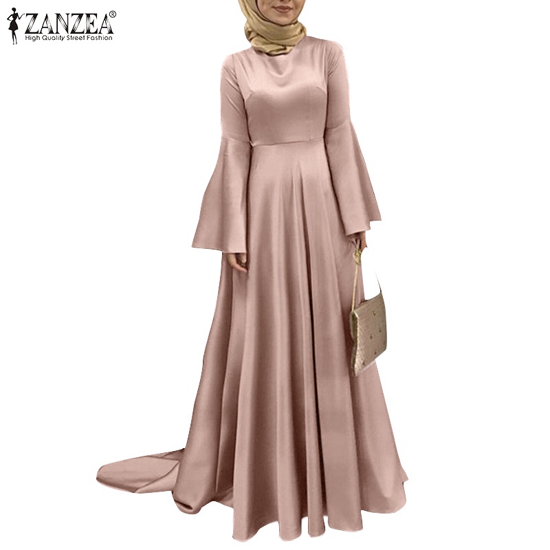 ZANZEA Women Long Sleeve Plus Size Solid Muslim Sundress Vestido Abaya