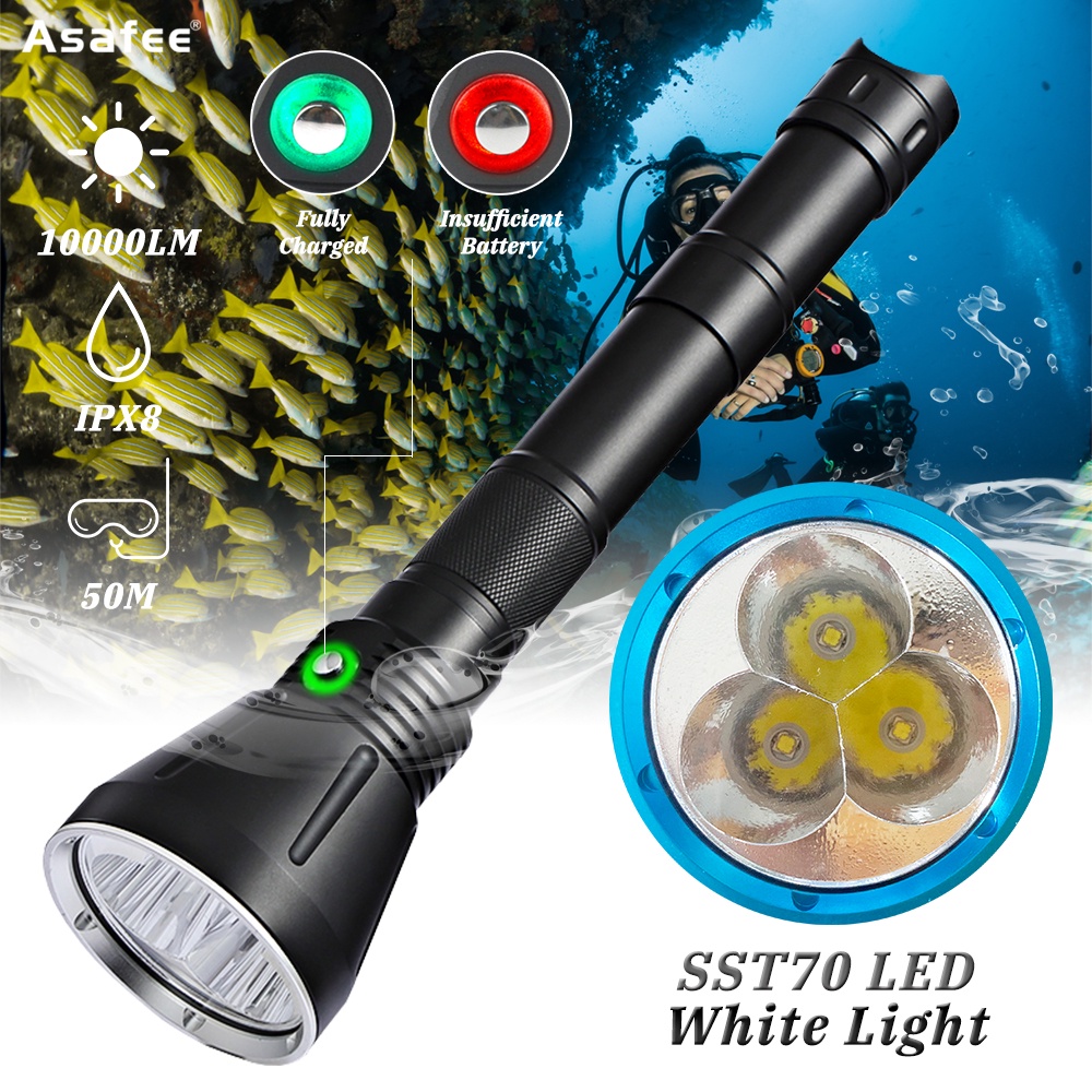 Asafee DA18 10000LM Diving Flashlight XHP70 SST70 LED White Yellow