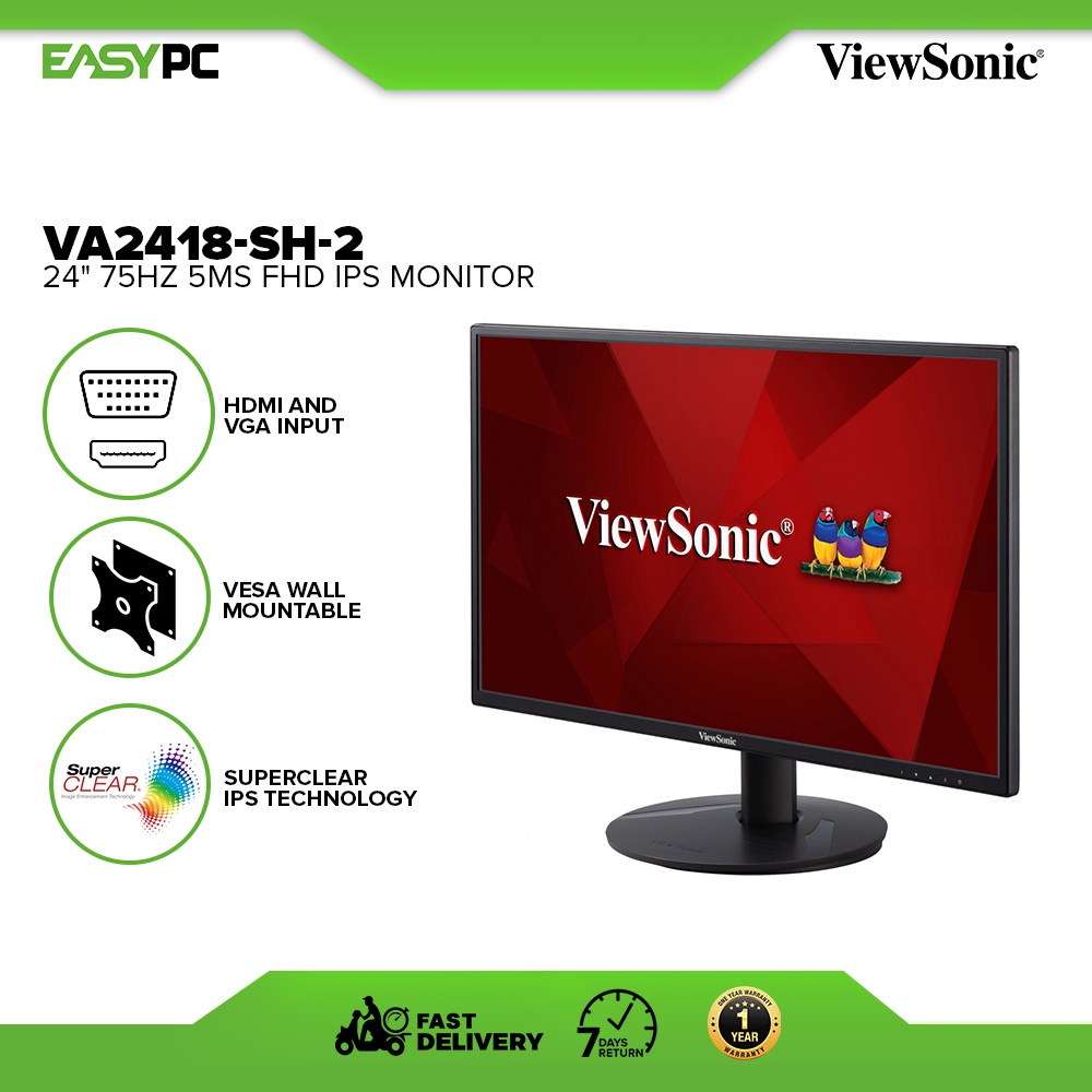 ViewSonic VA2418 SH 2 24 75Hz 5ms FHD HDMI And VGA Input VESA Wall