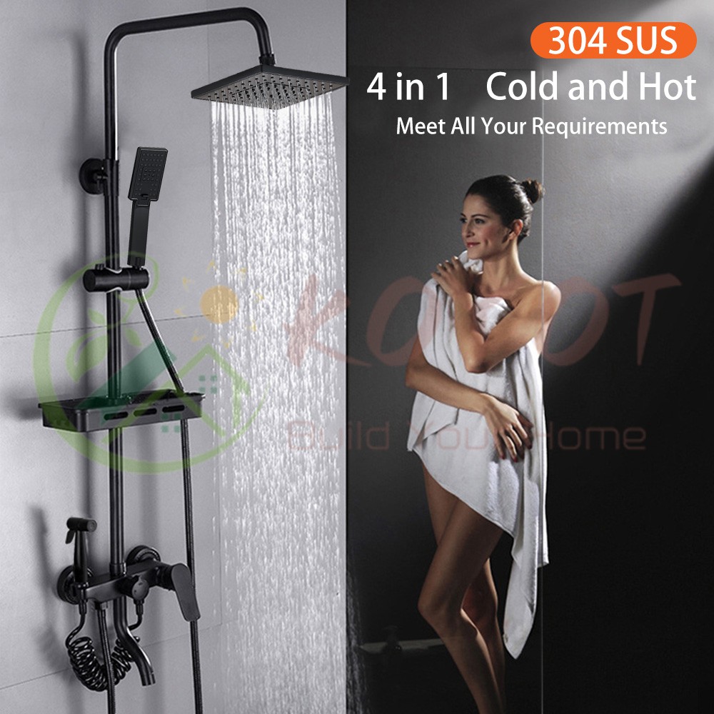 KOYOT 304 Stainless Steel 4 In 1 Hot And Cold Square Matte Black Shower
