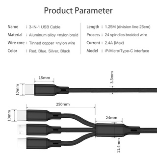 Ankndo 3 In 1 USB Cable Type C To Micro Phone Charger Pd Charge Nylon