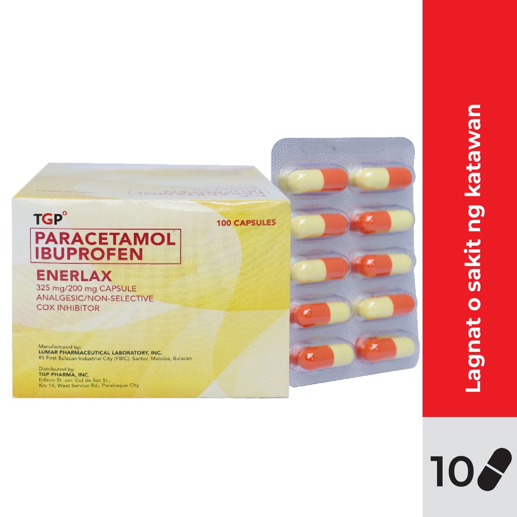 TGP Enerlax Paracetamol Ibuprofen 325mg 200mg Capsule 10 Pcs Pack For