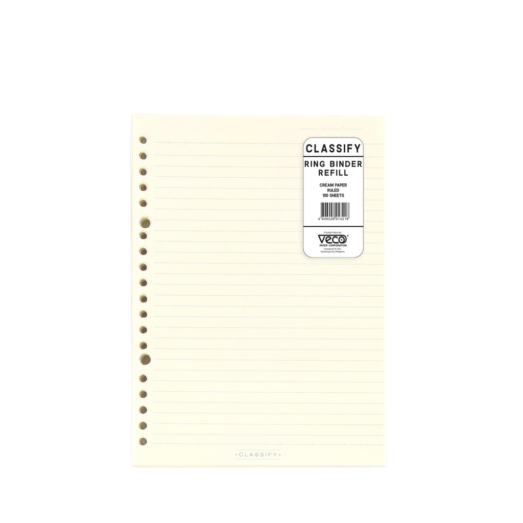 Veco Classify 20 Ring Binder Notes A5 Refill RULED 100 Lvs Cream Paper