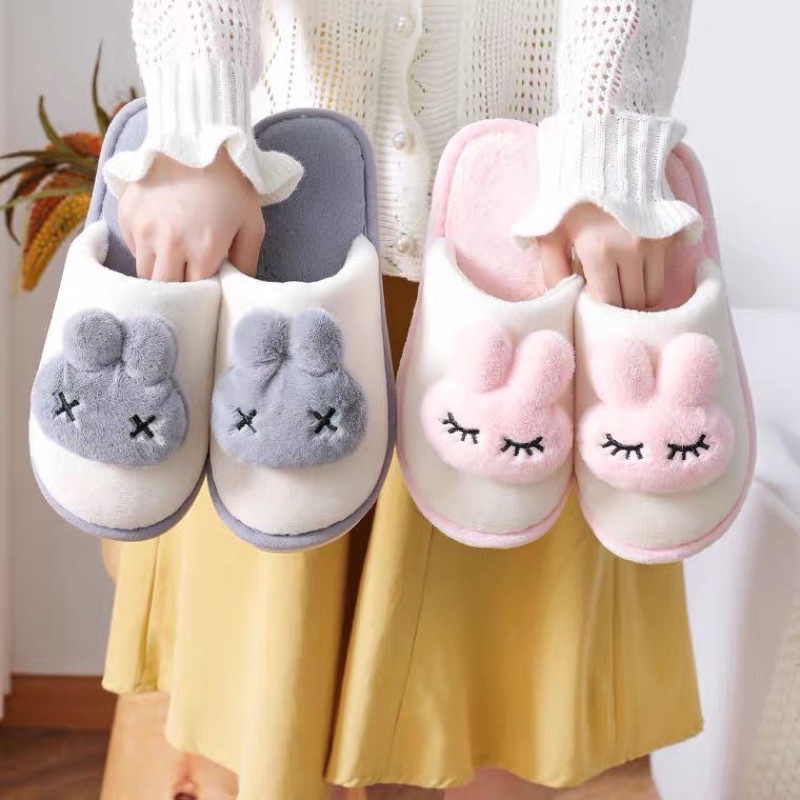 Cute Rabbit Head Couple Slipper Thick Soled Non Slip Indoor Korean Warm