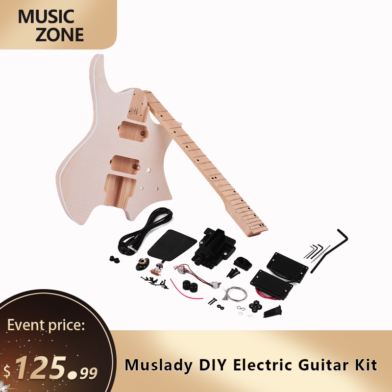 Muslady Unfinished Diy Electric Guitar Kit Basswood Body Maple Wood