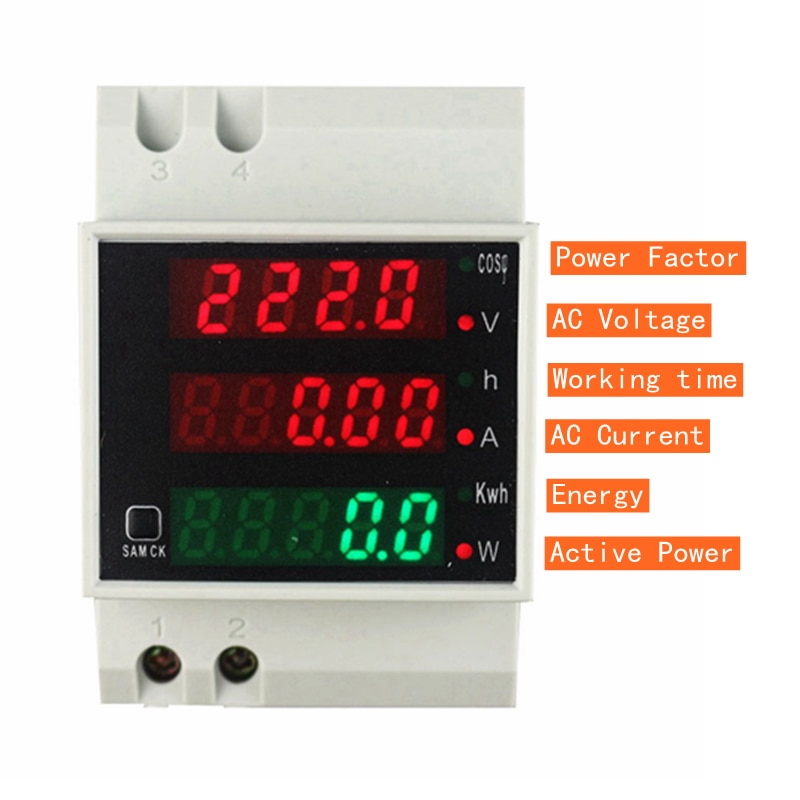 Din Rail Watt Meter Ac V V V A Ammeter Voltmeter Volt