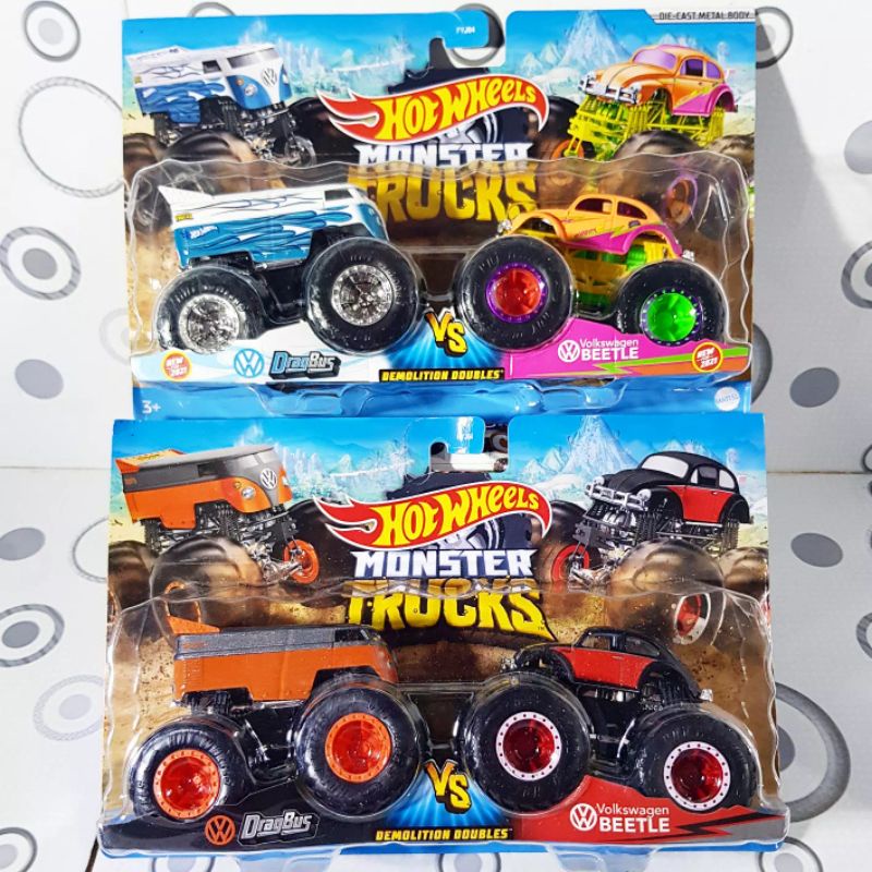 Hot Wheels Monster Trucks VW Dragbus Vs VW Beetle Demolition Doubles