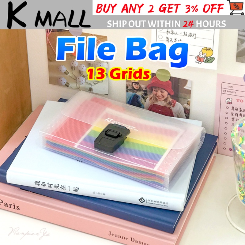 A6 Colorful 13 Button Multi Layer Organ Expanding Wallet Bag Folder