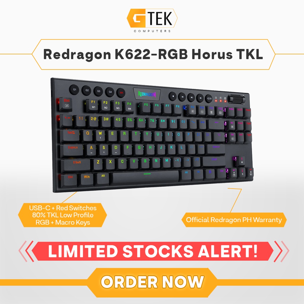 Redragon K Rgb Horus Tkl Wired Low Profile Mechanical Keyboard Red