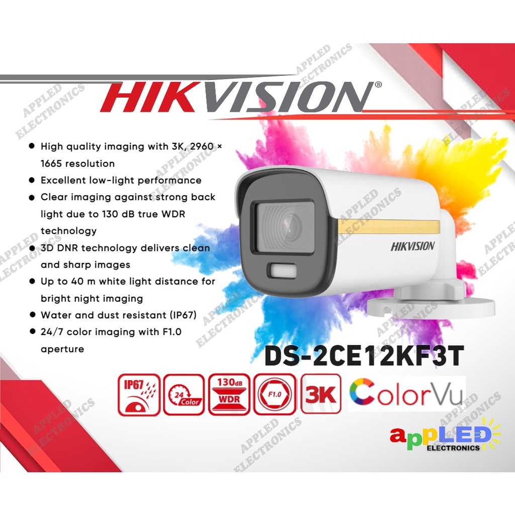 Hikvision DS 2CE12KF3T 3K 5MP Bullet ColorVu 24 7 Full Color Imaging