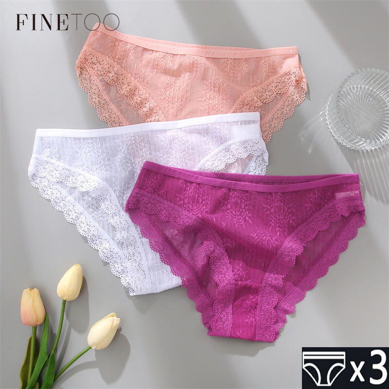 Finetoo Sexy Lace Panties Women Low Rise Floral S Xl Lingerie 3pcs Set