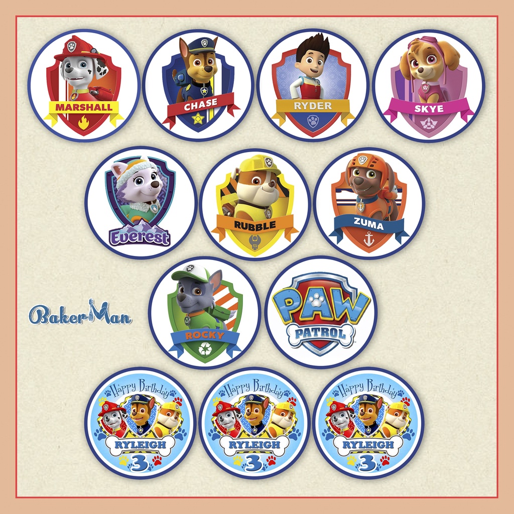 Paw Patrol Printable Cupcake Topper With Stick 12 Pcs Customize