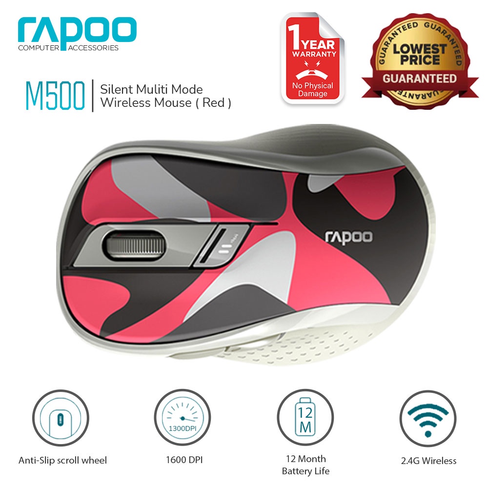 Rapoo M500 Silent Multi Mode Wireless Mouse Bluetooth Switch Between 2