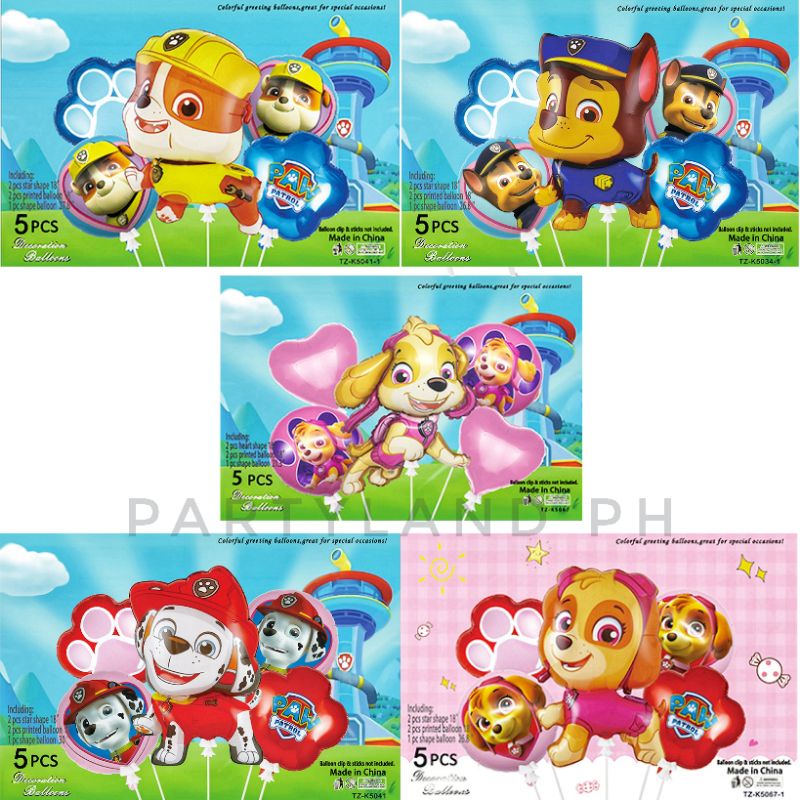 Paw Patrol 5pcs Balloon Set Chase Skye Rubble Marshall Birthday Party