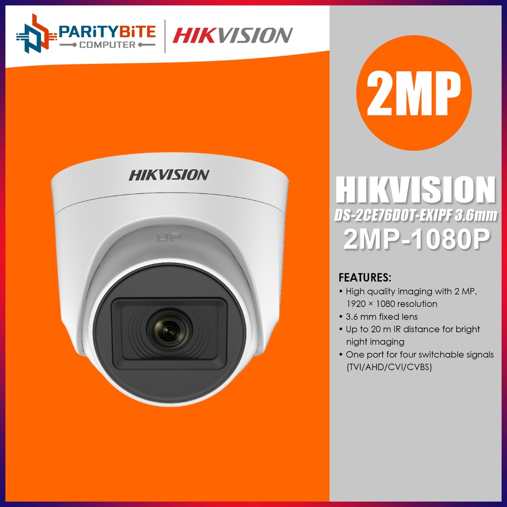 Hikvision DS 2CE76D0T EXIPF 3 6mm 2 MP Indoor Fixed Turret Camera