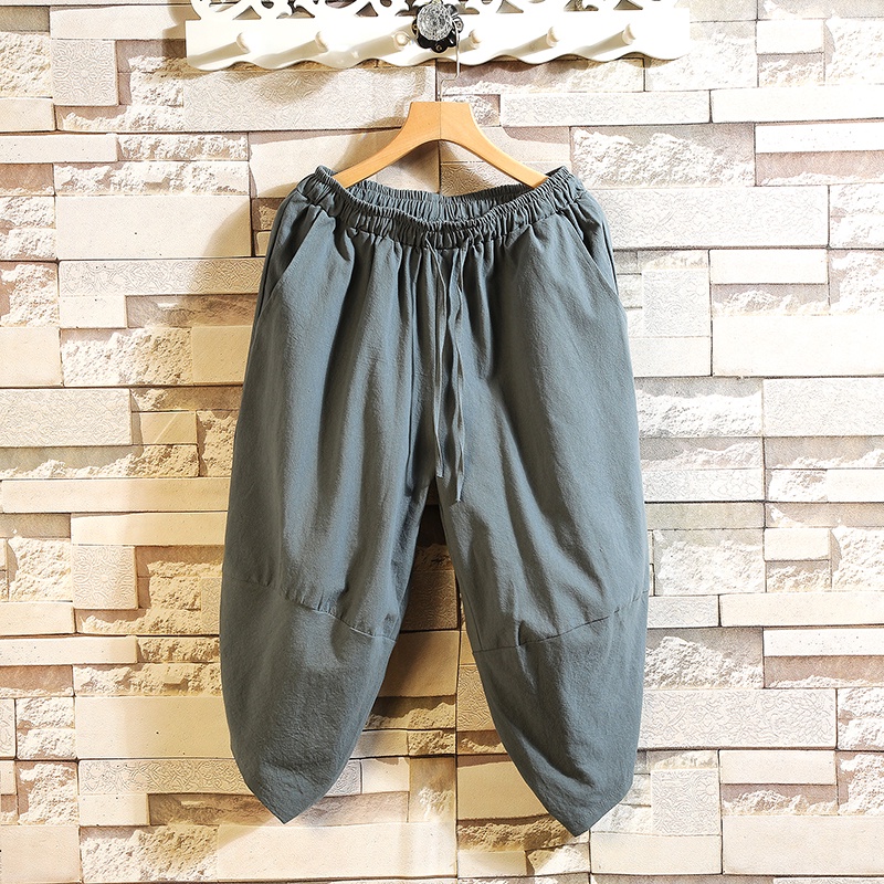 Men Harajuku Harem Pants Mens Summer Cotton Linen Joggers Pants Male