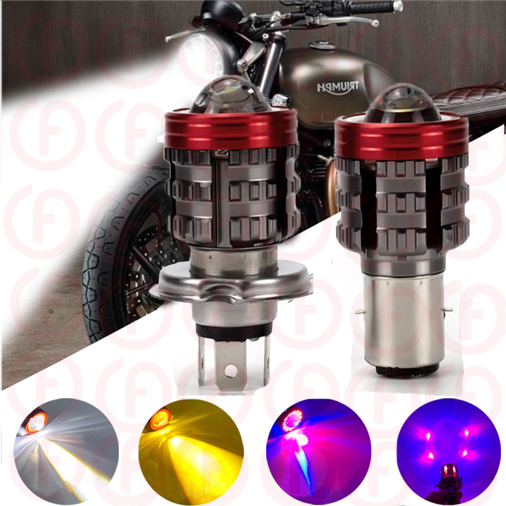 H4 HS1 LED Motorcycle Headlight Bulb BA20D LED Lens Fog Lights High Low