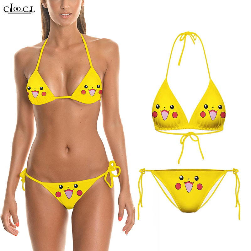 Cloocl Anime Pok Mon Pikachu Bikini D Print Summer Sexy Women Sport