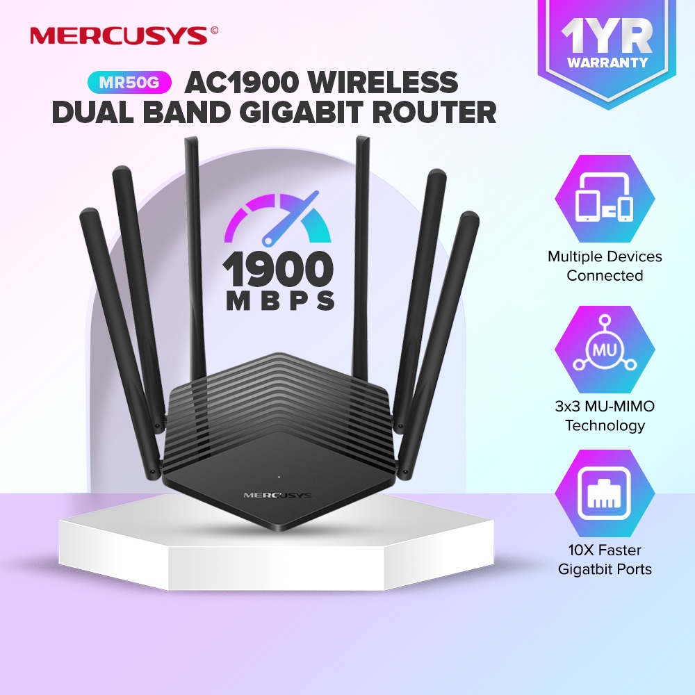 Mercusys Router Wifi MR50G Wireless Dual Band Router Wifi AC1900