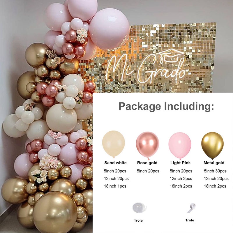 142Pcs Set Pink Balloons Arch Garland Kit Pink Rose Red Gold Confetti