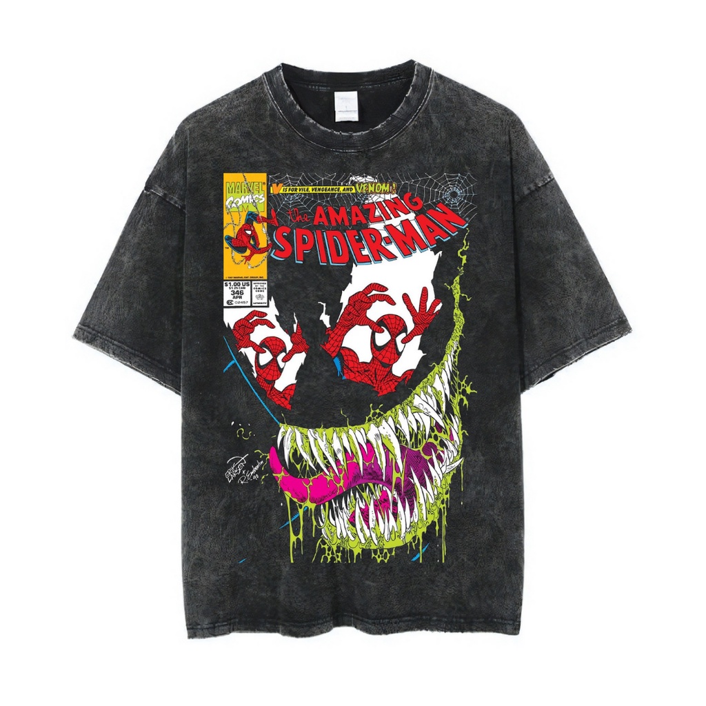 Psycho Crucify The Amazing Spiderman Oversized T Shirt Stone Wash