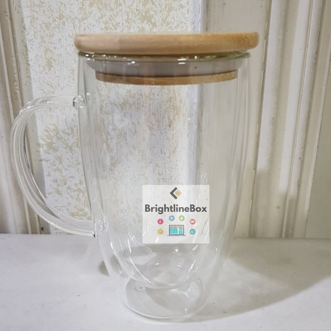 Double Wall Glass Mug With Handle And Bamboo Lid 200ML 250ML 350ML