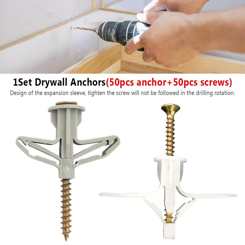 100pcs Expansion Drywall Anchor Kit With Screws Self Drilling Wall Home