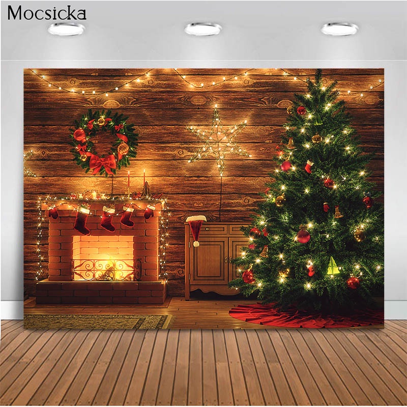 Mocsicka Fireplace Photography Backdrop Christmas Fireplace Background