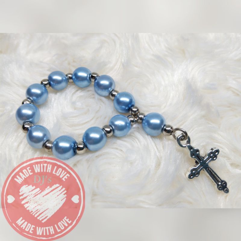 Keychain Mini Rosary Light Blue Pearl Souvenirs Baptismal Birthday