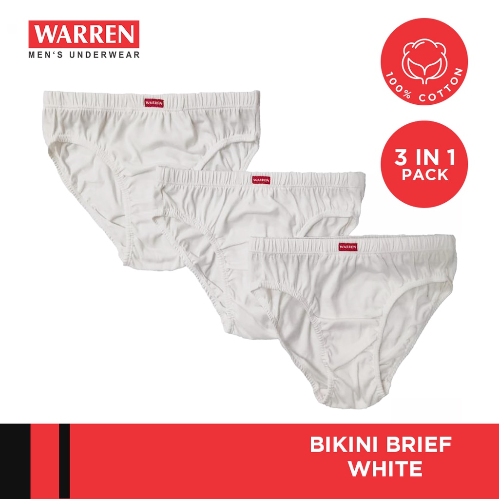 Warren Underwear 3 3420W 3 Pieces Bikini Brief White Shopee Philippines