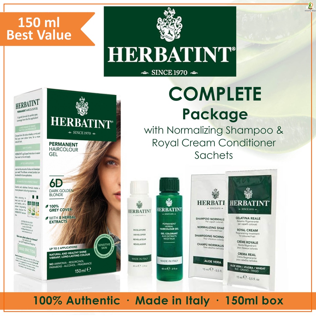 150Ml Herbatint 6D Dark Golden Blonde Permanent Haircolor Gel 150Ml