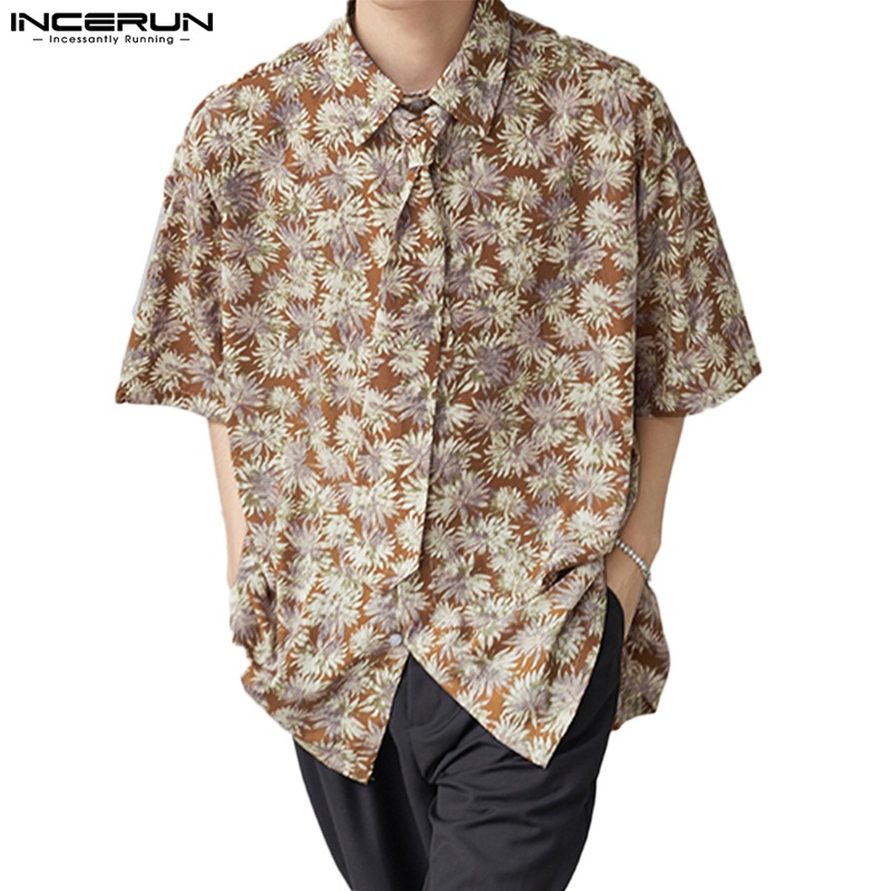 INCERUN Men S Beach Vacation Floral Print Cuban Collar Lazy Short