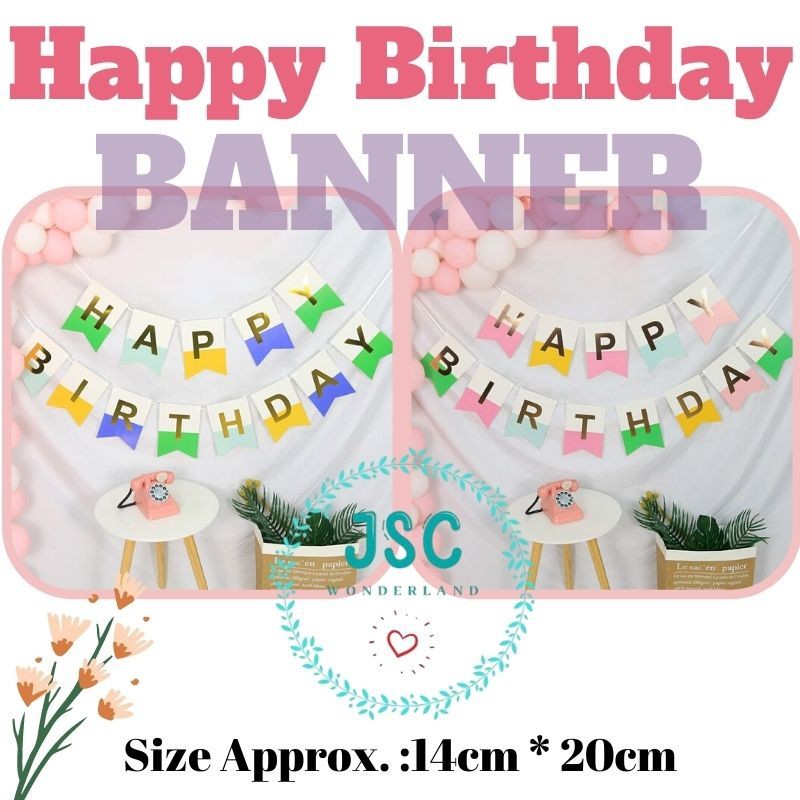 Korean Style Happy Birthday Banner Bunting Fish Tail Colorful Design