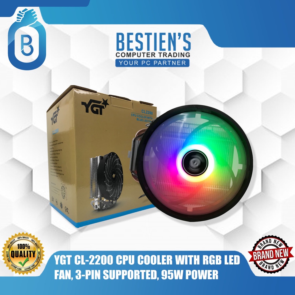 YGT CL 2200 CPU COOLER WITH RGB LED FAN 3 PIN SUPPORTED 95W POWER N1